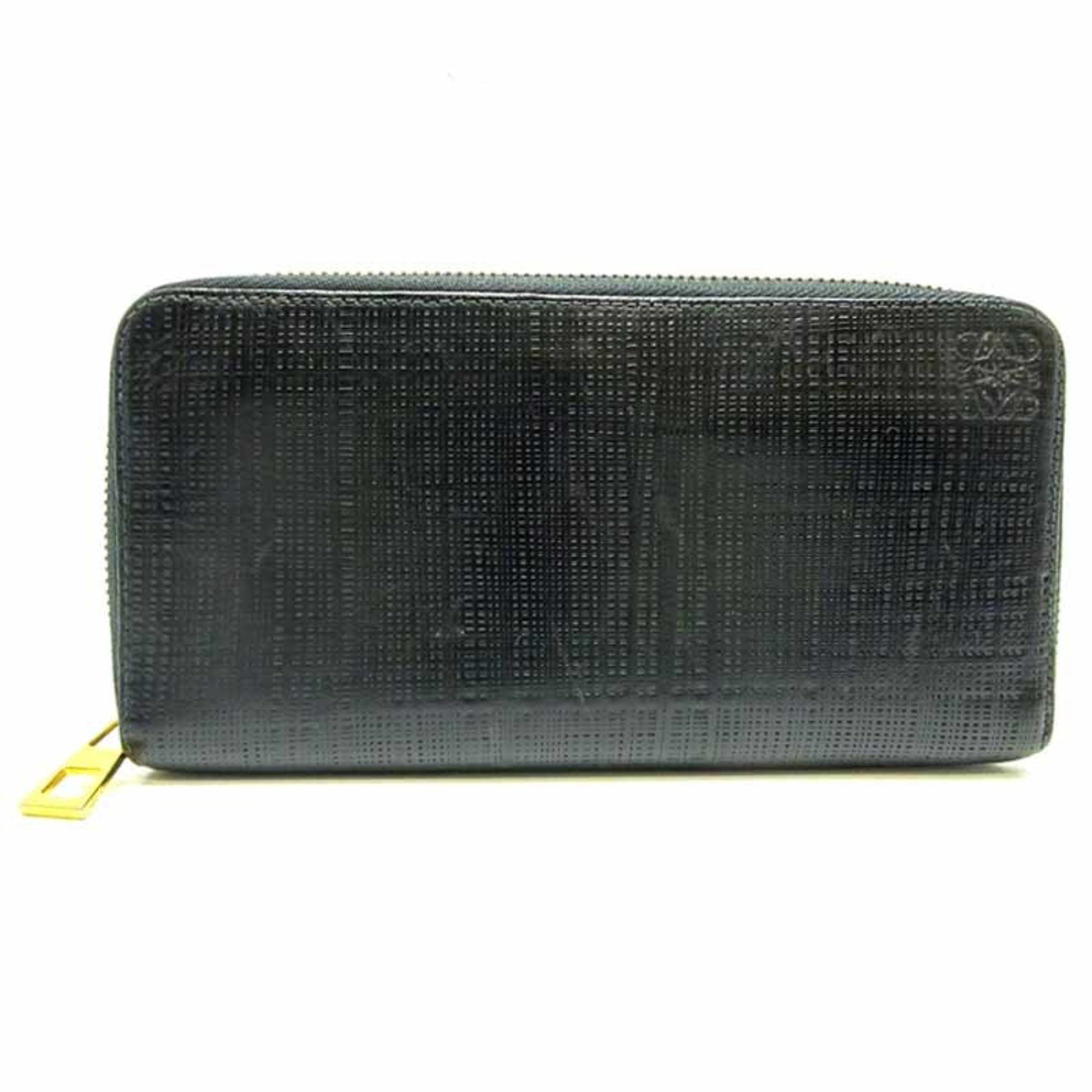 Loewe Linen Round Wallet Men's Long Leather Black
